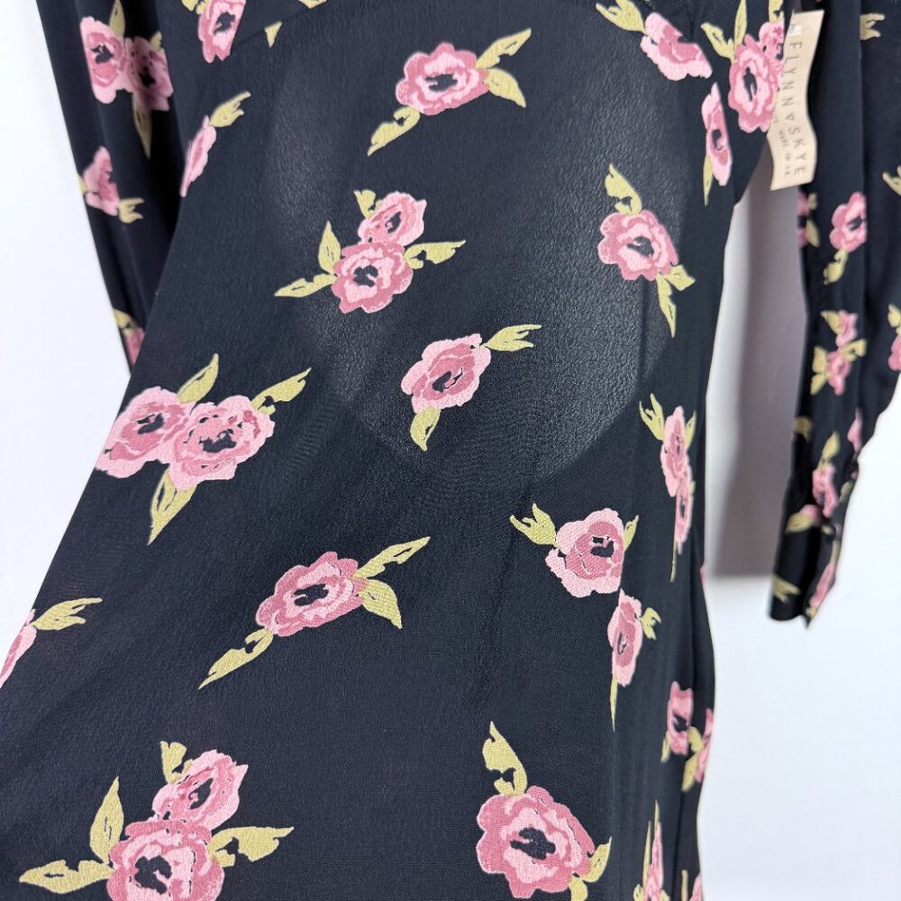 NWT Flynn Skye Elena Mini Dress Night Heavens Floral Long Sleeve Black Size XS - Picture 7 of 15